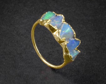 Natürlicher Feueropal Edelstein Ring \ Opal Ring \ Opal Schmuck \ Multi Stone Ring \ Birthstone Ring \ Promise Ring \ Ehering \ Boho Ring