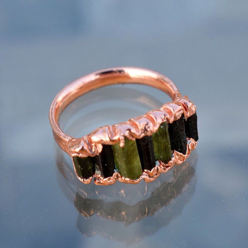 Multi Tourmaline Pencil Gemstone Ring Raw Stone Ring Statement Ring Statement Ring Womens Ring Stackable Ring Rings For Women Rose gold