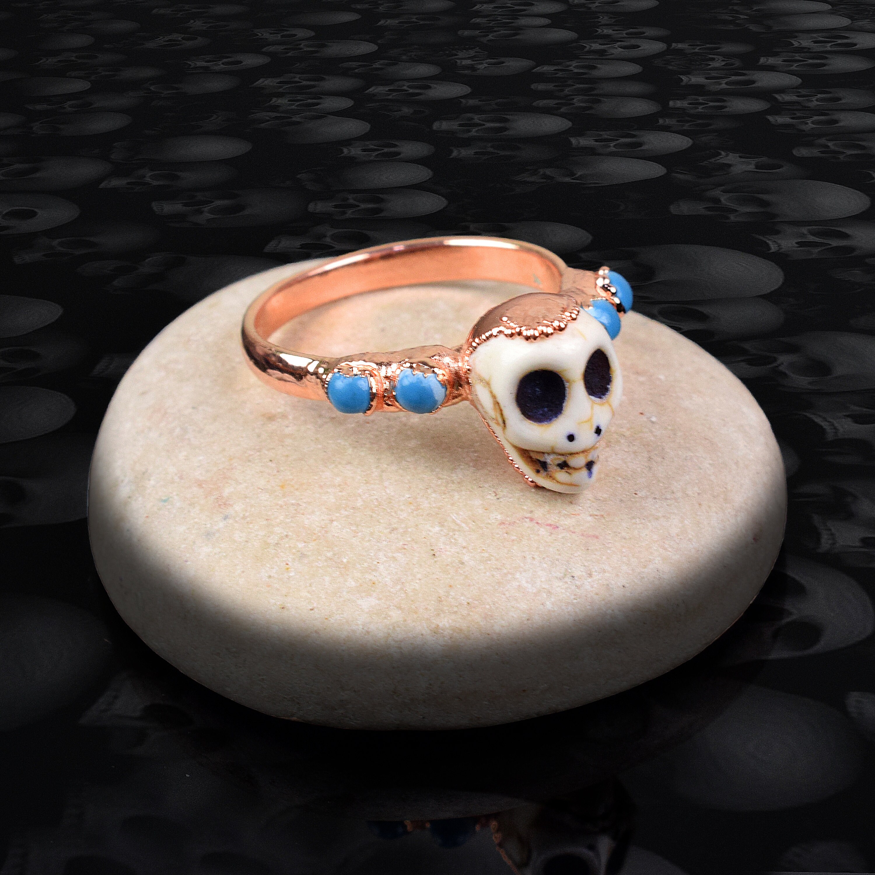 Natural Turquoise Skull Ring  Beads Ring  Anniversary Ring