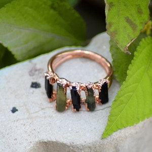 Natural Multi Color Tourmaline Gemstone Ring \ Raw Pencil Stone Ring ...