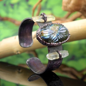 Labradorite Cuff Bracelet – Brass Gemstone Jewelry (39x24mm)