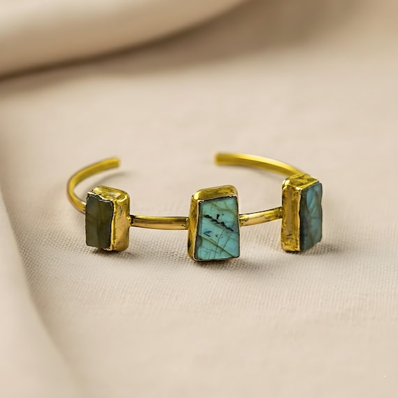 天然ラブラドライトのカフブレスレット、真鍮製バングル - Etsy 日本
