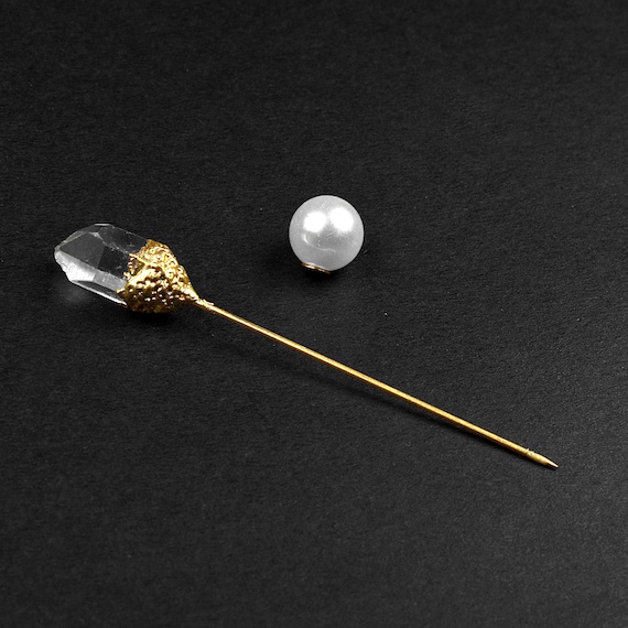 GemFormingStudio Raw Crystal Brooch Pin | Gemstone Brooch | Brooch | Men Brooch | Unique Style | Handmade | Brass Jewelry | Gold Polish Brooch Pin | Brooch