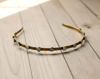 天然オパールヘッドバンドジュエリー \ 宝石ヘアバンド \ ヘアアクセサリー \ 女性用ヘッドバンド \ ハンドメイドオパールヘッドピース \ ヘアアクセサリー