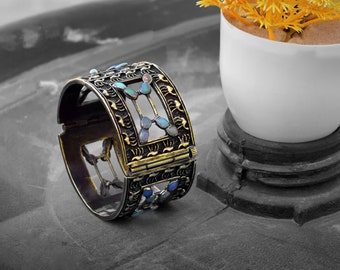 Natural Opal Gemstone Vintage Bracelet \ Royal Bracelet \ Handmade Bracelet \ Cuff Bracelet \ Old Style Bracelet \ Egypt Design Bracelet