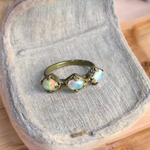 Natural Fire Opal Ring - Three Stone Ring - Electroformed Ring - Mother Gifts - Gemstone Ring - Rings For Women - Dainty Ring - Boho Rings