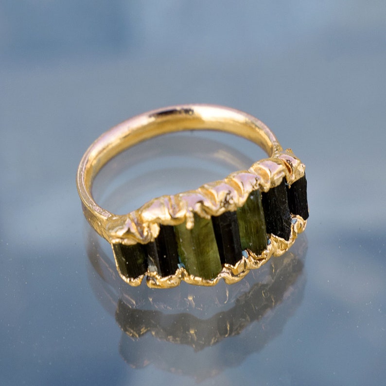 Multi Tourmaline Pencil Gemstone Ring Raw Stone Ring Statement Ring Statement Ring Womens Ring Stackable Ring Rings For Women Gold