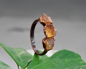 Natural Citrine Gemstone Ring \ Electroformed Ring \ Minimal Ring \ Copper Ring \ Multi Stone Ring \ Rings For Women \ Anniversary Gifts