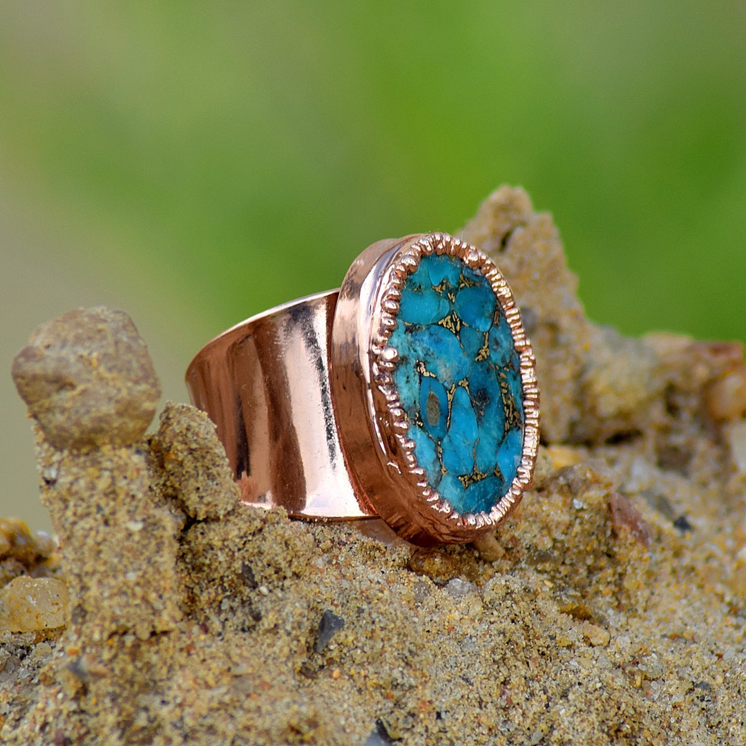 Inilbran Anello Da Dito In Turchese Boho Gemma D'argento Nocca Aperta Vintage Geometrico Turchese Wrap Punk Gemma Gioielli Impilabili Regolabile Per Le Donne