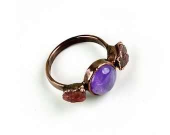 Natural Amethyst & Ruby Ring \ Birthstone Ring \ Multi-Stone Ring \ HalloweenRing \ Bridesmaid Gift \ Anniversary Ring \ Engagement Ring