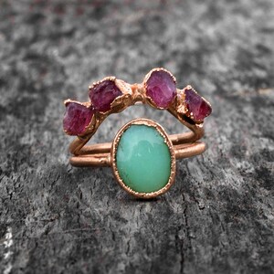 Natural Chalcedony & Ruby Gemstone ring Boho Rings Double Band Ring Antique Rings Birthstone Ring Wedding Ring Statement Ring Rose Gold Polish