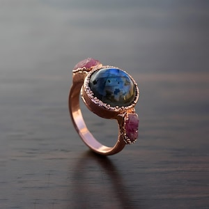&quot;Labradorit & Roher Rubin Ring &quot;&quot;Handgemachte Geschenke Schmuck&quot;&quot;
