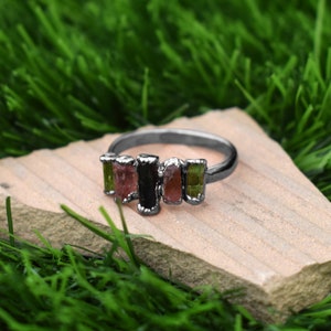 Multi Tourmaline Ring | Rough Stone Ring | Statement Ring | Gemstone ...