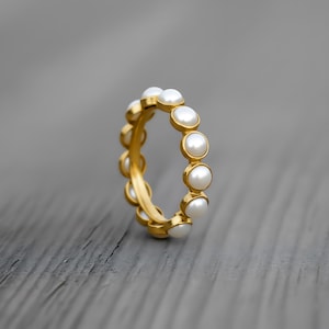 Natural Freshwater Pearl Eternity Band \ Gemstone Ring \ Channel Setting Ring \ Rings For Women \ Pearl Band \ Stackable Ring \ Gift For Her