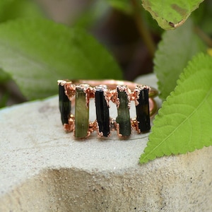 Natural Multi Color Tourmaline Gemstone Ring \ Raw Pencil Stone Ring ...
