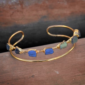 Handgefertigter Labradorit Armreif | Rohstein Armreif | Boho Armreif | Vintage Armband | Armreif Damen | Edelstein Armband