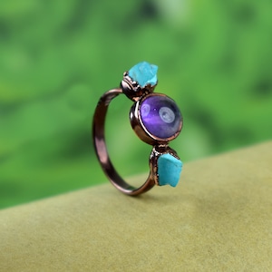 Purple Amethyst And Turquoise  Ring \ Gemstone Ring \ Birthstone Ring \ Multi Stone Ring \ Wedding Ring \ Handmade Jewelry \ Rings For Women