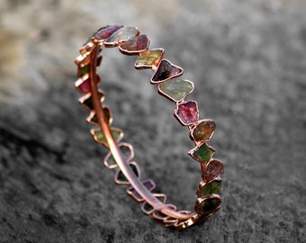 Multi Tourmaline Rough Gemstone Cuff Bangle \ Handmade Bangle \ Brass Bangle \ Wedding Bangle \ Gifts For Her \ Multi Stone Bracelet