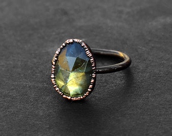 Pietra di Luna Rosa Adularia Anello Argento Oro Rosa - Misura Regolabile