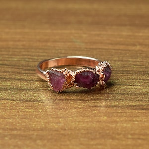 Natural Raw Ruby Gemstone Ring \ Electroformed Copper Ring \ Womens Ring \ Raw Stone Ring \ Birthstone Ring \ Dainty Ring \ Anniversary Gift