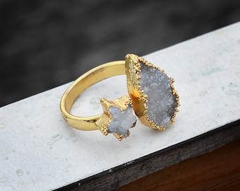 Natural White Star Druzy Gemstone Ring \ Open Ring \ Anniversary Gifts \ Rings For Women \ Birthstone Ring \ Wedding Ring \ Vintage Rings