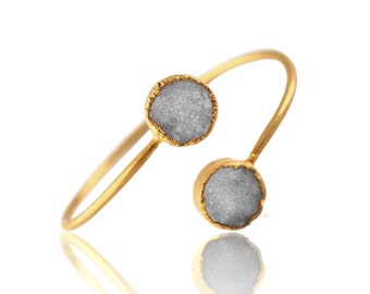 White Druzy Cuff Bangle Bracelet - Gemstone Bangle - Love Bracelet - Handmade Bangle - Jade Bracelet - Friendship Bracelet \ Gift For Her