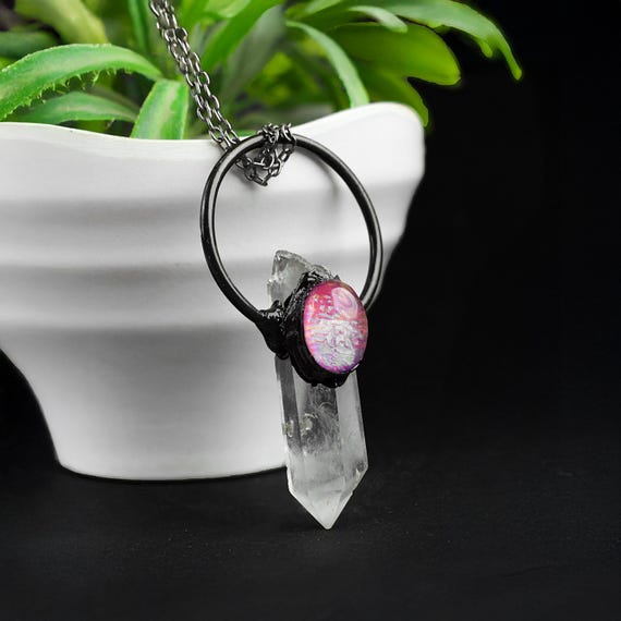 Collier de pierres précieuses en cristal naturel et opale de verre