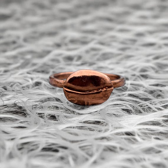 ハンドメイドコーヒー豆銅リング - 本物のコーヒー豆リング - 電気鋳造