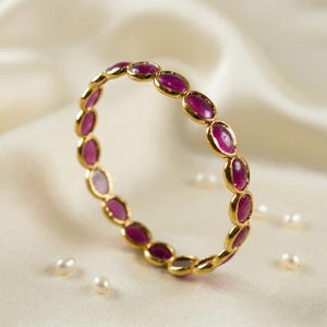 Pink Ruby Bangle Bracelet \ Handmade Wedding Bracelet \ Minimal Dainty Design \ Gift For Her