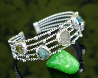 Aquamarine Cuff Bracelet \ Apatite Cuff Bangle \ Peridot Bangle \ Bangle Bracelet \ Women Jewelry \ Surprise Bangle \ Wedding Bracelet