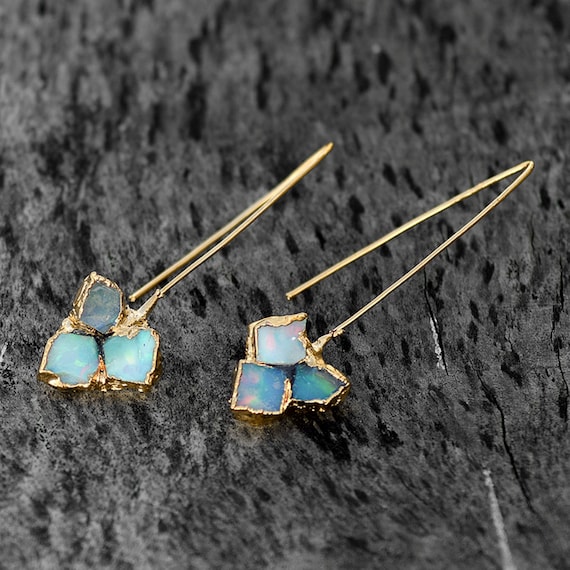 Raw Fire Opal Earrings Rough Opal Earrings Dangle Hook Earring