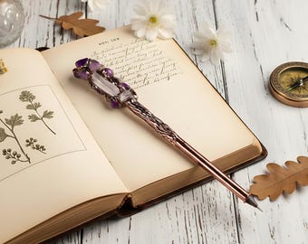 Natural Amethyst & Crystal Pen - Copper Pen - Luxury Pen - Antique Unique Pen - Ballpoint Pens - Refillable Pens | Ball Pens | Jewelry Pens