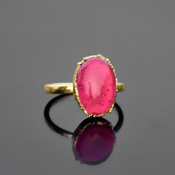 Hydro Pink Sapphire Ring | Gemstone Ring | Brass Ring | Oval Shape Ring | Statement Ring | Stacking Rings | Brass Ring | Rings For Women