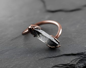 Electroformed Clear Quartz Crystal Ring \ Rose Gold Copper \ Gift For Her \ Handmade Jewelry