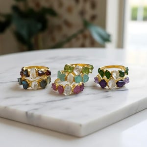 Natural Raw Gemstone Ring \ Custom Stone Ring \ Minimal Ring \ Wedding Ring \ Mothers Birthstone Ring \ Multi Stone Ring \ Anniversary Gift