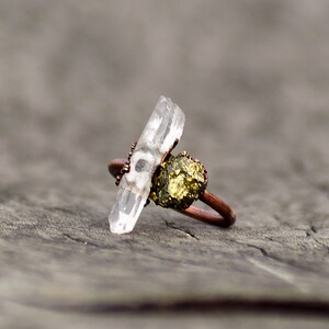 Natural Pyrite & Crystal Pencil Ring \ Gemstone Ring \ Womens Ring ...