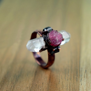 Natural Tourmaline & Crystal Gemstone Ring \ Multi Stone Ring \ Vintage Rings \ Antique Ring \ Handmade Ring \ Ring For Women \ Womens Ring