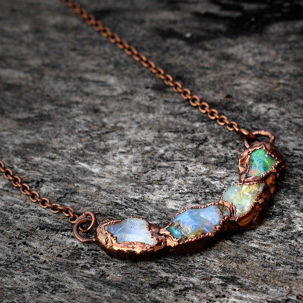 Fire Opal Necklace | Rough Stone Necklace | Gemstone Necklace | Brass Necklace | Chain Necklace | Handmade Necklace | copper Jewelry | Gift