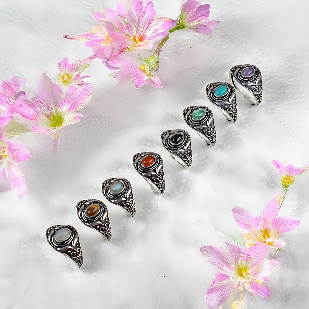 Multimarque Stone Rings Wholesale Natural Multi Gemstone Rings Lot \ White Moonstone Ring \ Mix ...