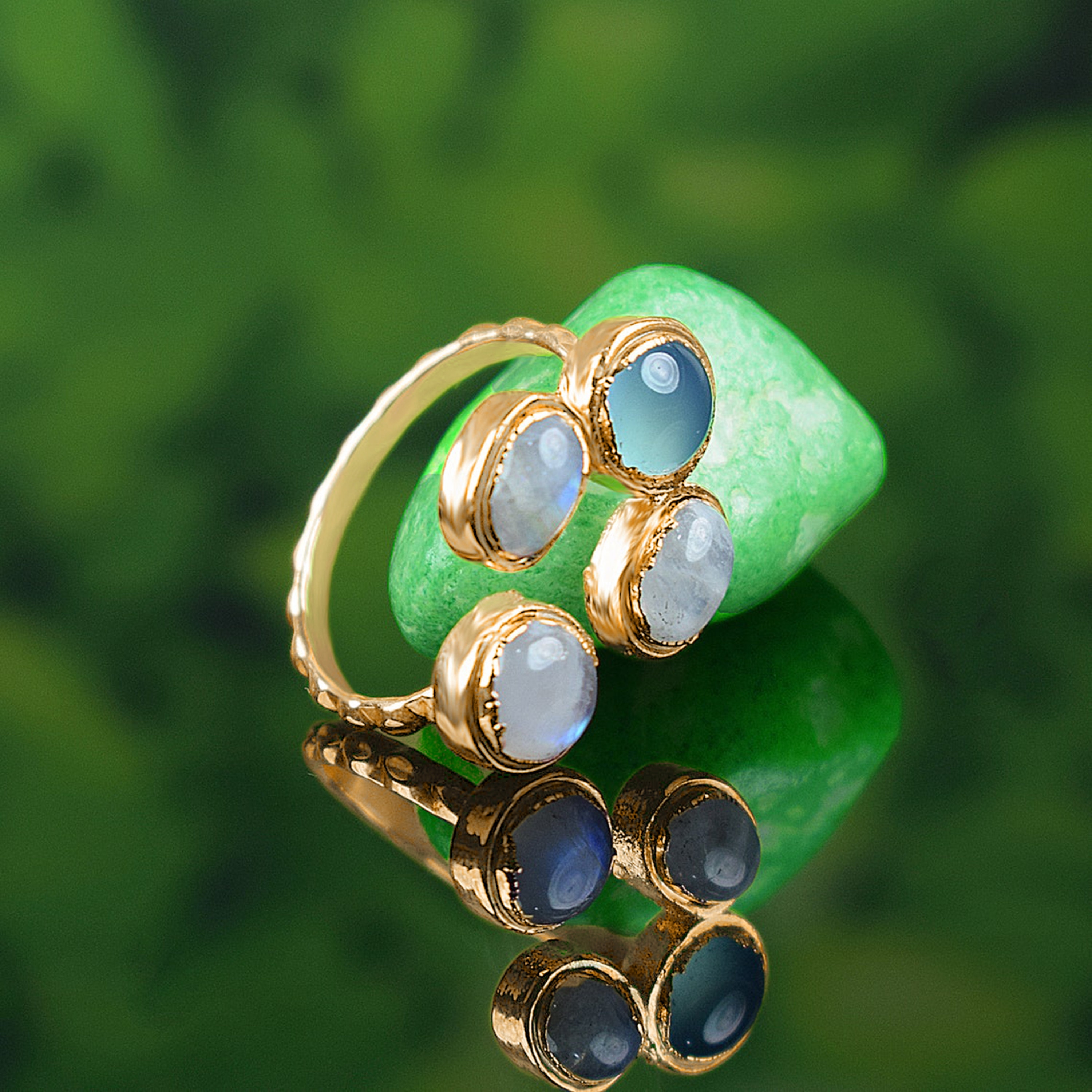 Blue Chalcedony and Moonstone Open Finger Ring  Multi Stone Rings