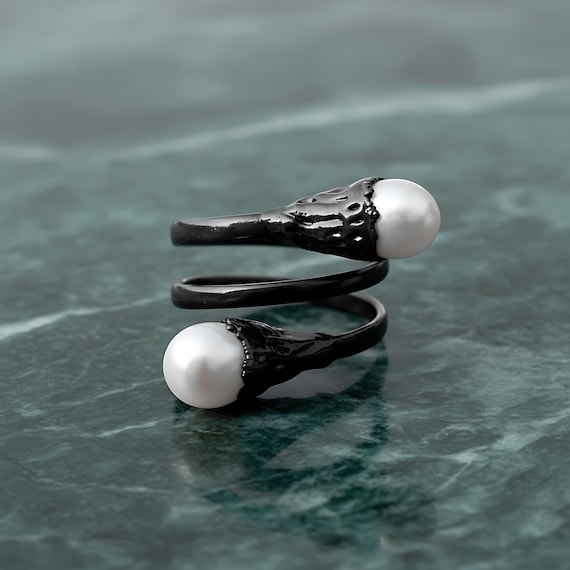 Black Oxidized Copper Pearl Ring, Bypass Style - Etsy