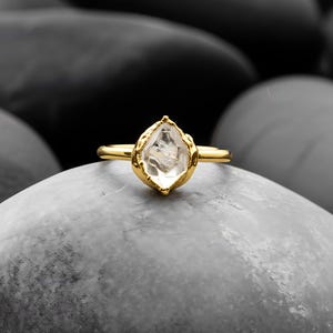 Herkimer diamantring, elektropläterad kopparring med ädelsten