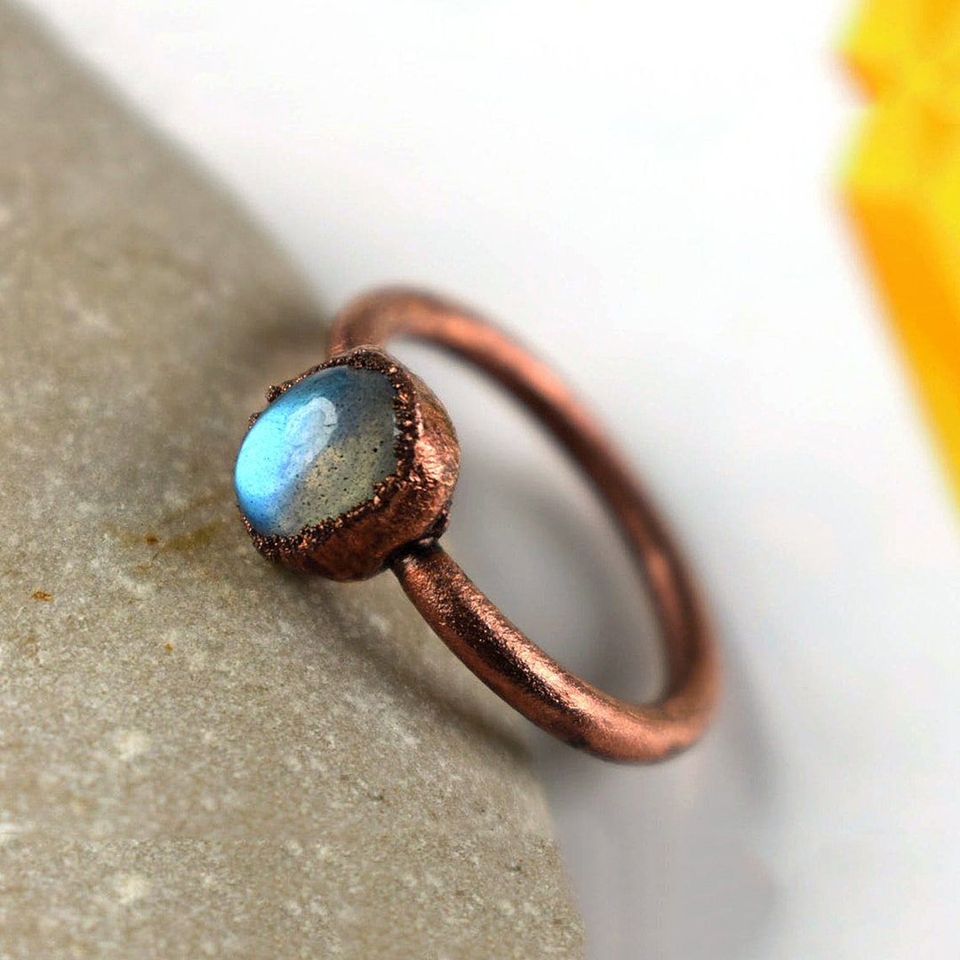 Natural Labradorite Copper Ring | Electroformed Gemstone Jewelry - Etsy