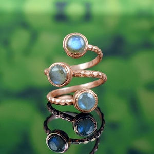 Echter Blue Fire Labradorit Edelstein Ring - Versprechens Ringe - Funky Ring - Zierlicher Ring - Multi Stein Ring
