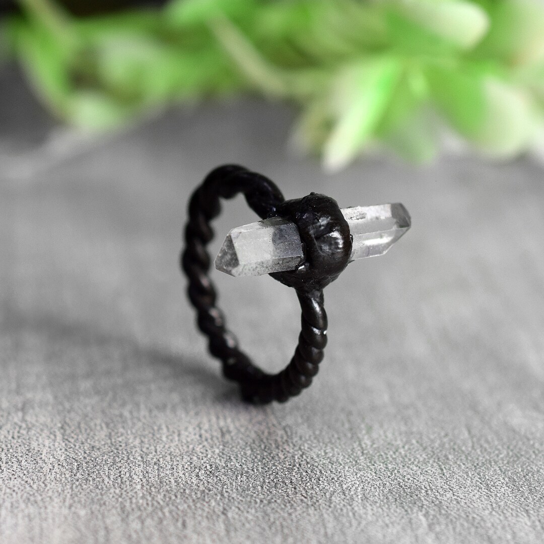 Natural Clear Crystal Pencil Ring Gemstone Ring Electroplated Ring ...