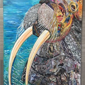 Original street art. Paint and Collages. Recyled photos. Title-I am the Walrus