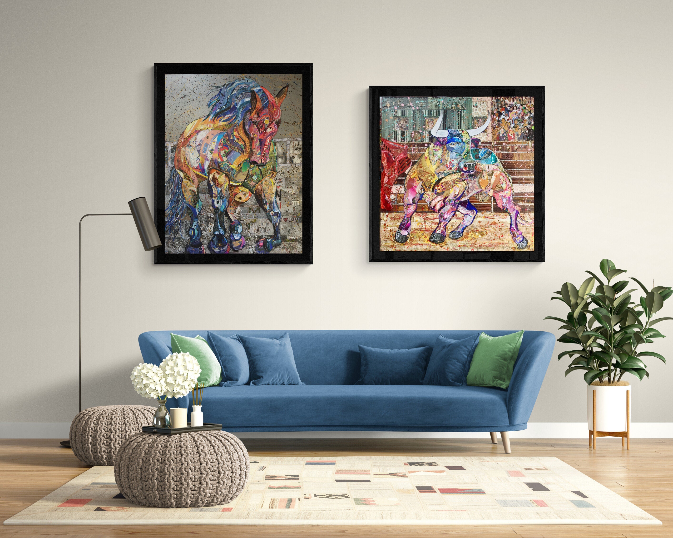 Large Artwork With Bull. Unique Example Not a Reproduction. - Etsy