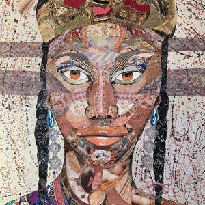 Large painting with a tribal woman. Entirely handmade, unique piece. Modern street art.