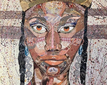 Portrait Tribal Woman, "WINONA", Ontemporary Art Collage, Modern Wall Art