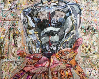 Large artwork with man in collages. Unique example dated and signed